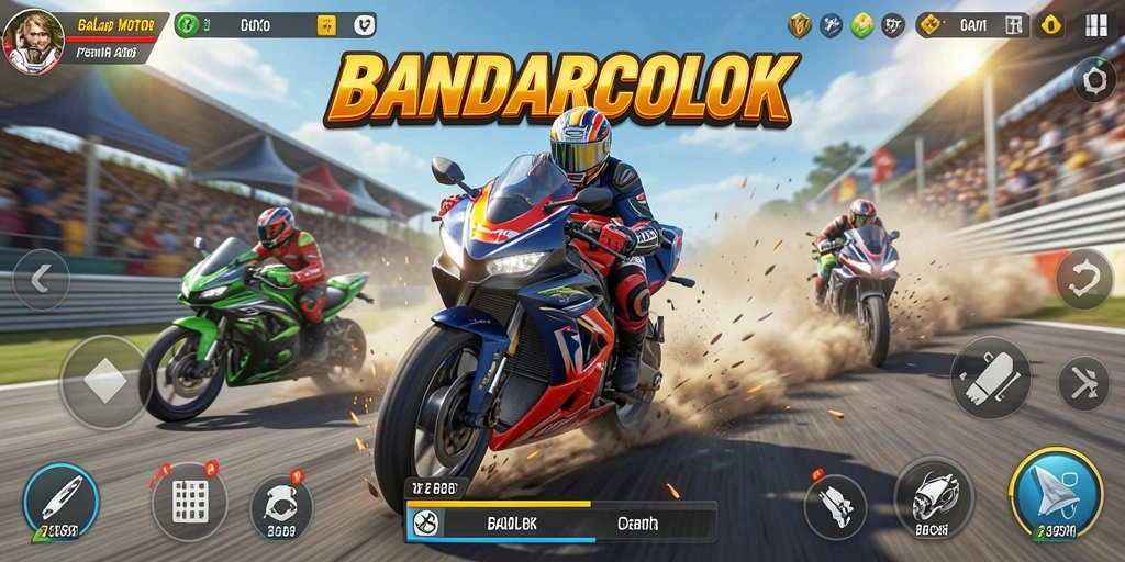 Tampilan gameplay yang mendebarkan dalam BANDARCOLOK, siap untuk balapan!