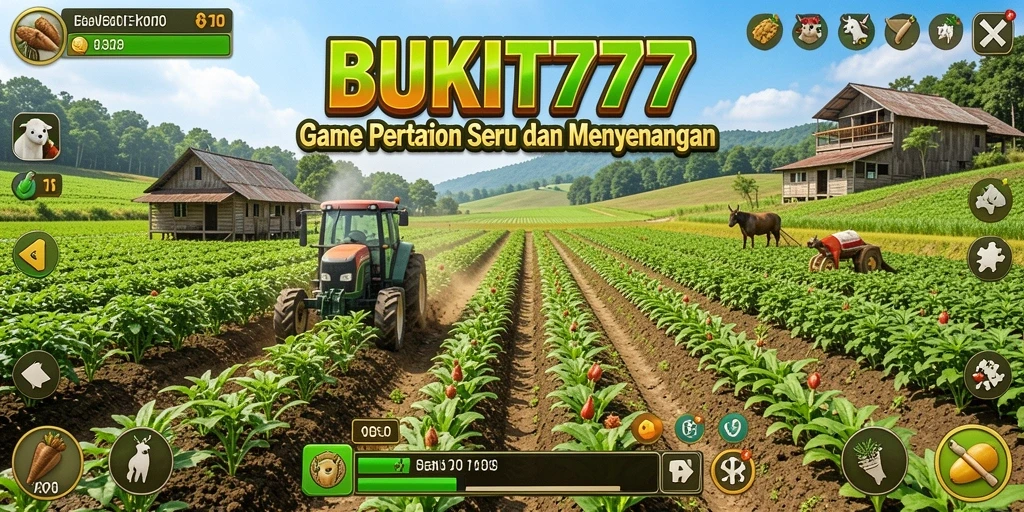 Gameplay BUKIT777 menunjukkan momen menyenangkan bertani di kebun yang subur.