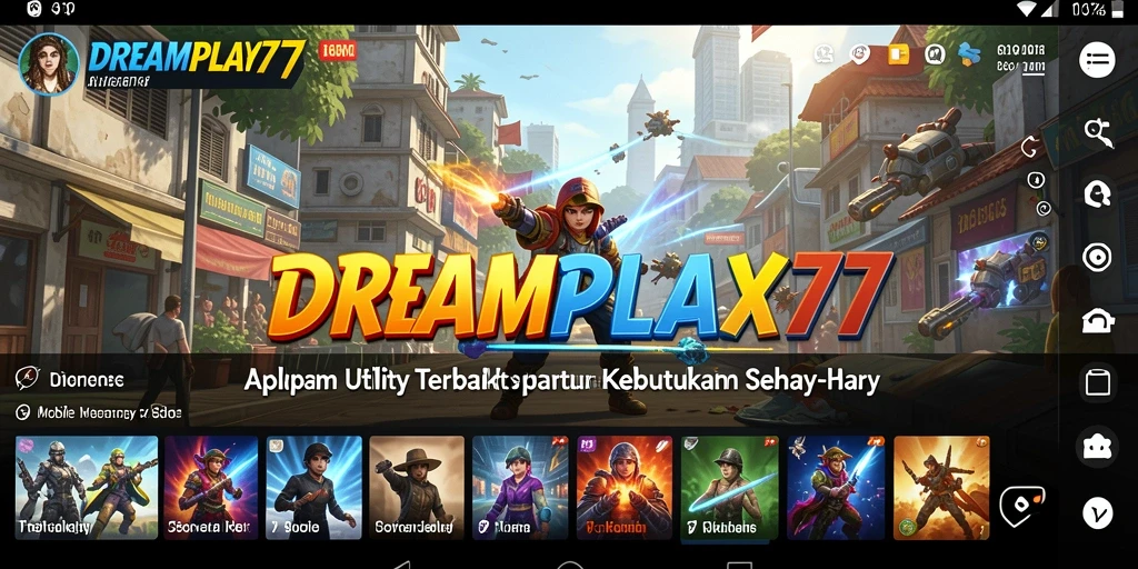 Screenshot utama menampilkan antarmuka aplikasi DREAMPLAY77 dengan berbagai fitur Utility.