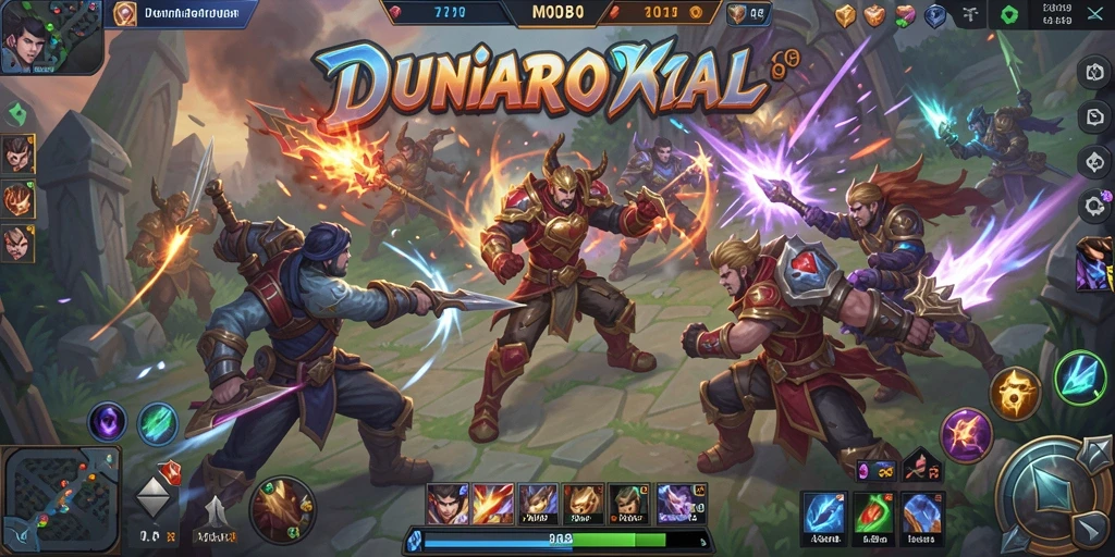 Tampilan gameplay seru di DUNIAROYAL, pertempuran tim yang intens.