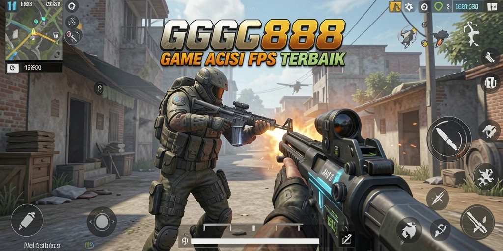 Tangkapan layar gameplay GGG888 menampilkan aksi tembak-menembak yang intens.