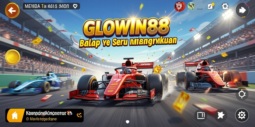 Screenshot menampilkan aksi balapan seru di GLOWIN88.