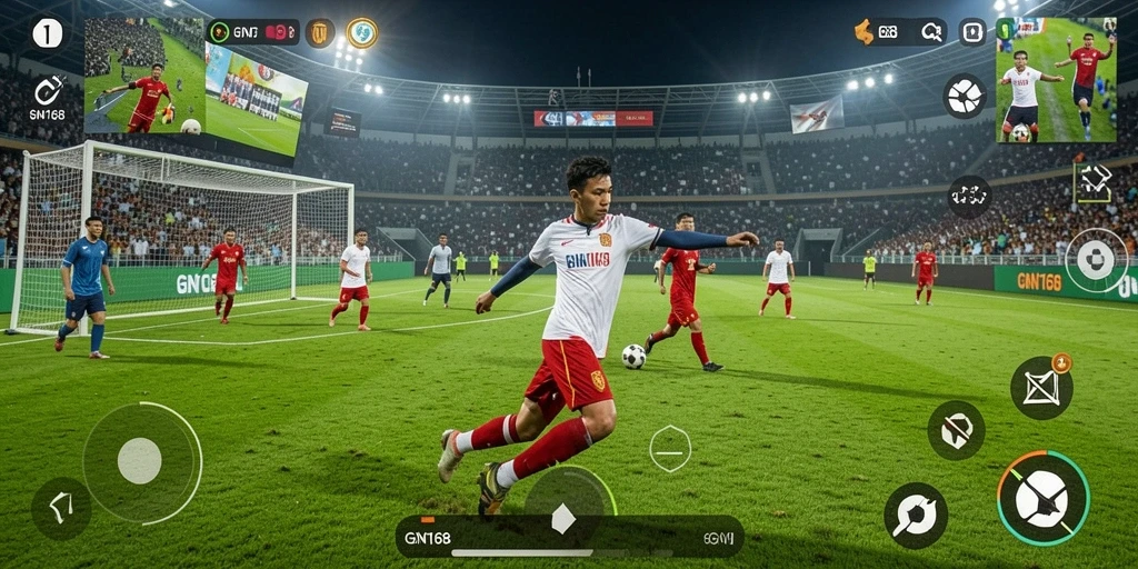 Tampilan gameplay GN168 dengan aksi sepak bola yang mendebarkan.