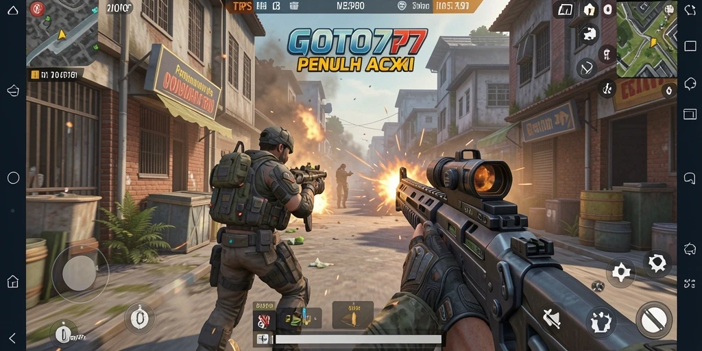 Tangkapan layar gameplay GOTO77 menampilkan aksi tembak-menembak yang mendebarkan.