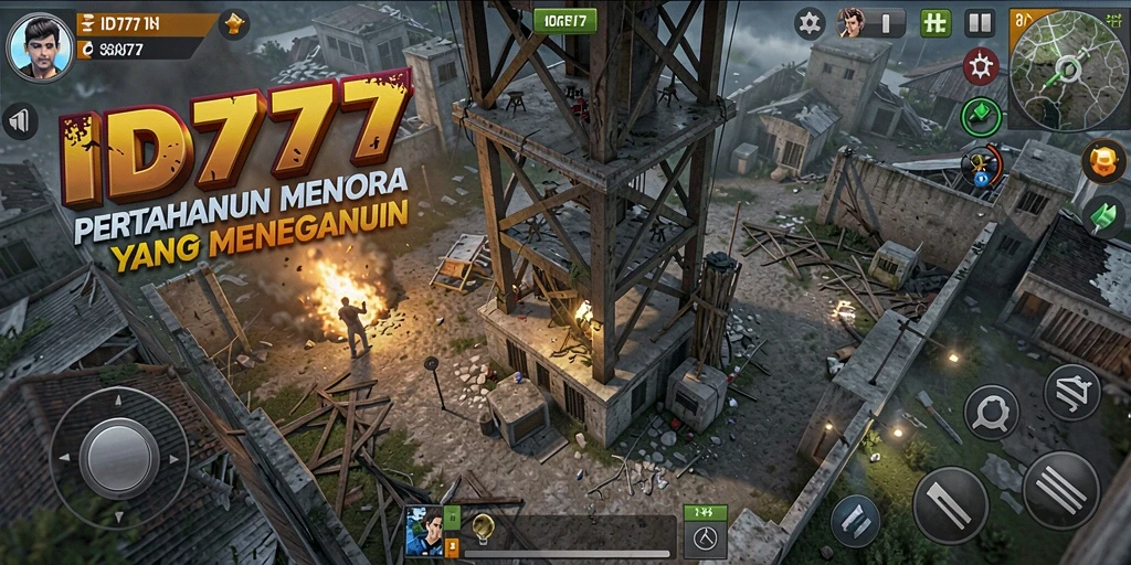 Screenshot ID777 menunjukkan momen mendebarkan pertahanan menara dalam bertempur.
