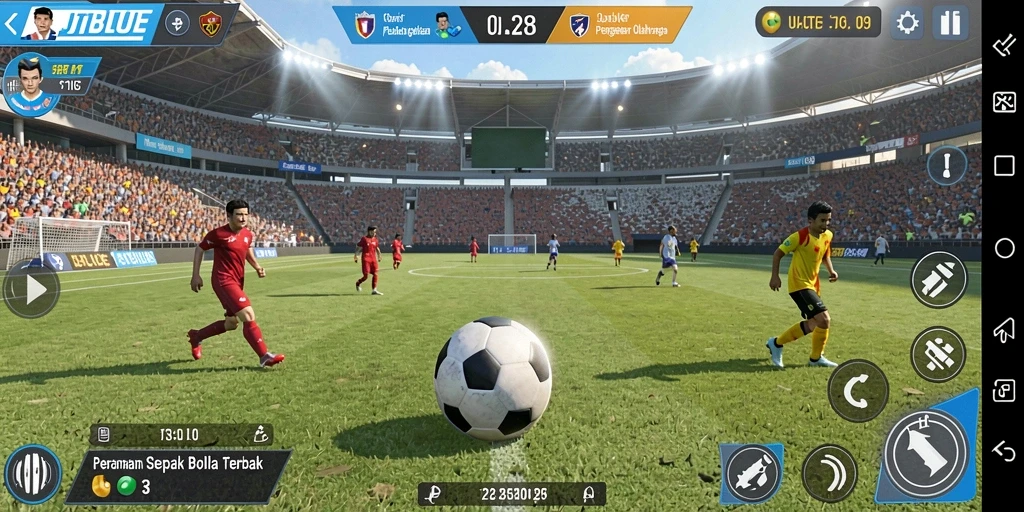 Tangkapan layar JTBLUE menampilkan duel seru di lapangan sepak bola.