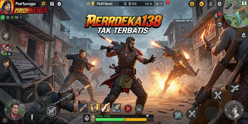 Screenshot gameplay epik dari MERDEKA138 menampilkan pertarungan yang mendebarkan.
