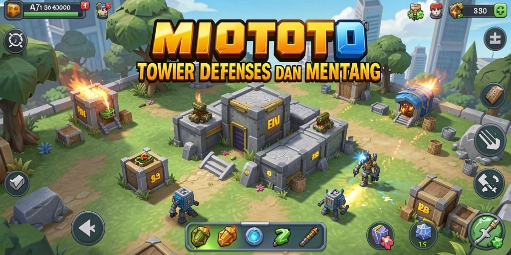 Tampilan gameplay seru dalam MIOTOTO dengan strategi Tower Defense.