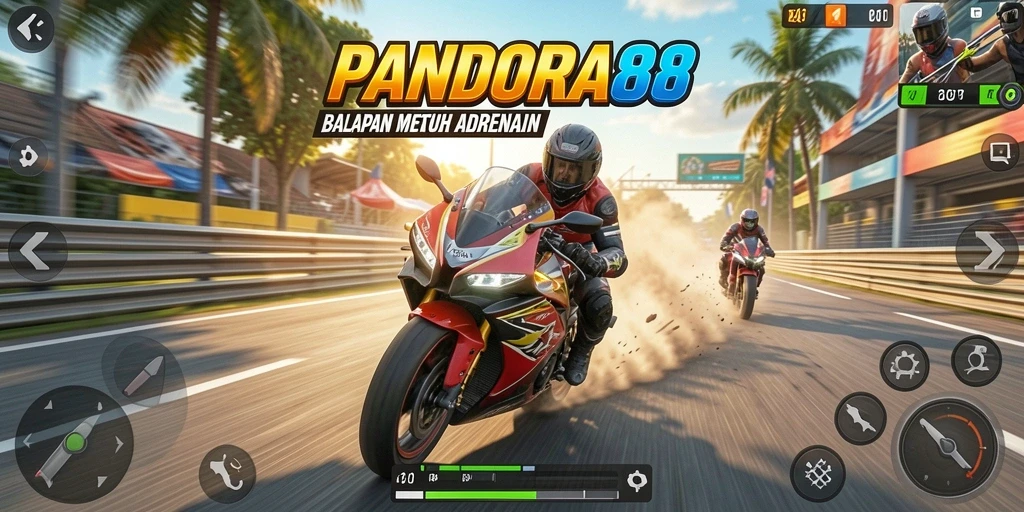 Tampilan gameplay seru dalam balapan motor yang intens.