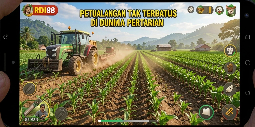 Tampilan gameplay RDI88 menunjukkan aktivitas pertanian yang seru.