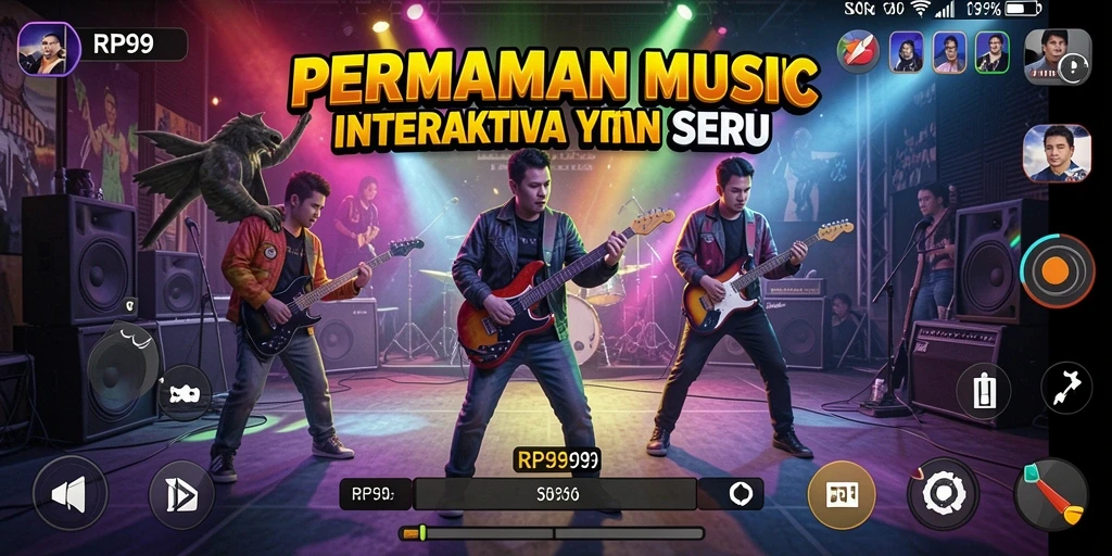 Screenshot utama RP99 menunjukkan gameplay musik yang menarik dan interaktif.