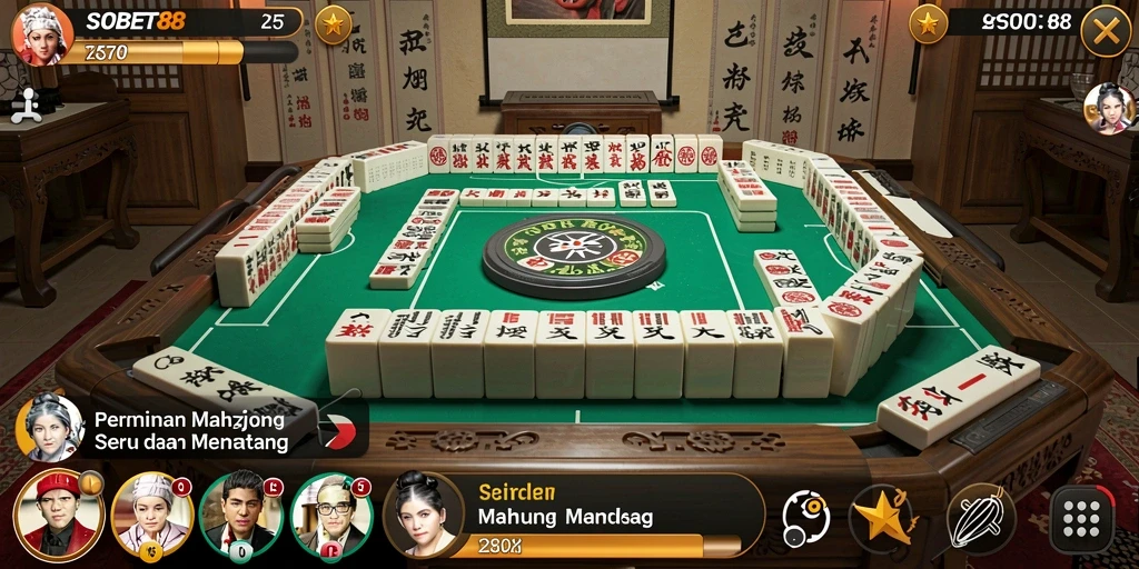 Tampilan antarmuka gameplay Mahjong yang menarik dan menantang.