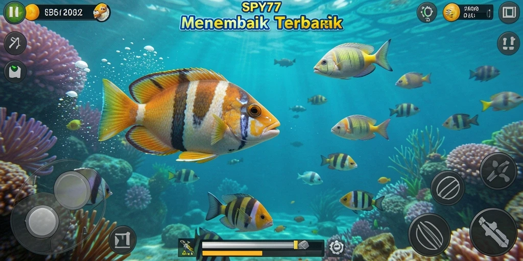 Tampilan gameplay seru SPY77 saat menembak ikan.