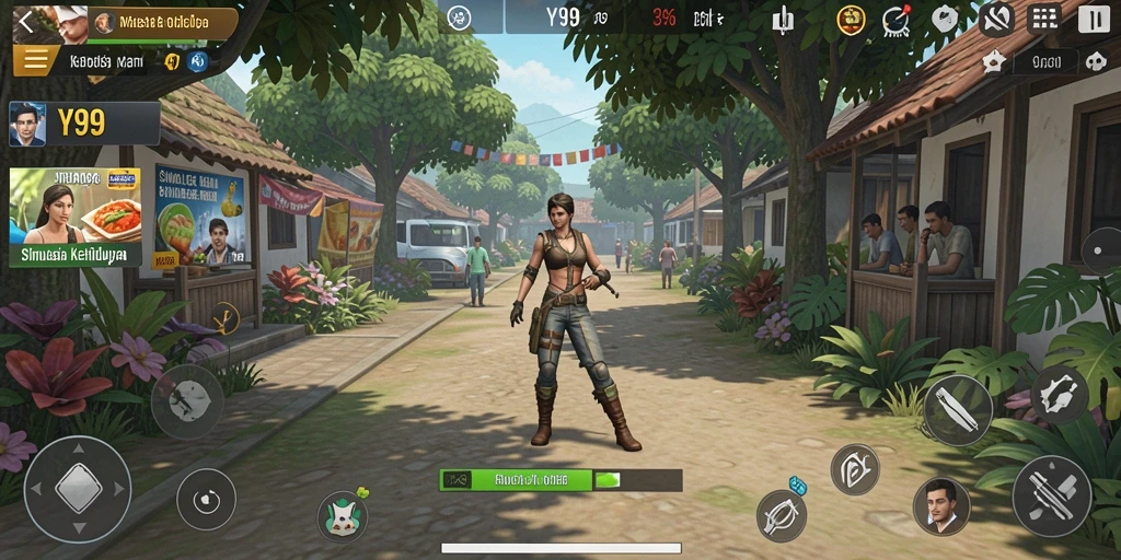 Screenshot gameplay Y89 menunjukkan interaksi karakter yang seru.